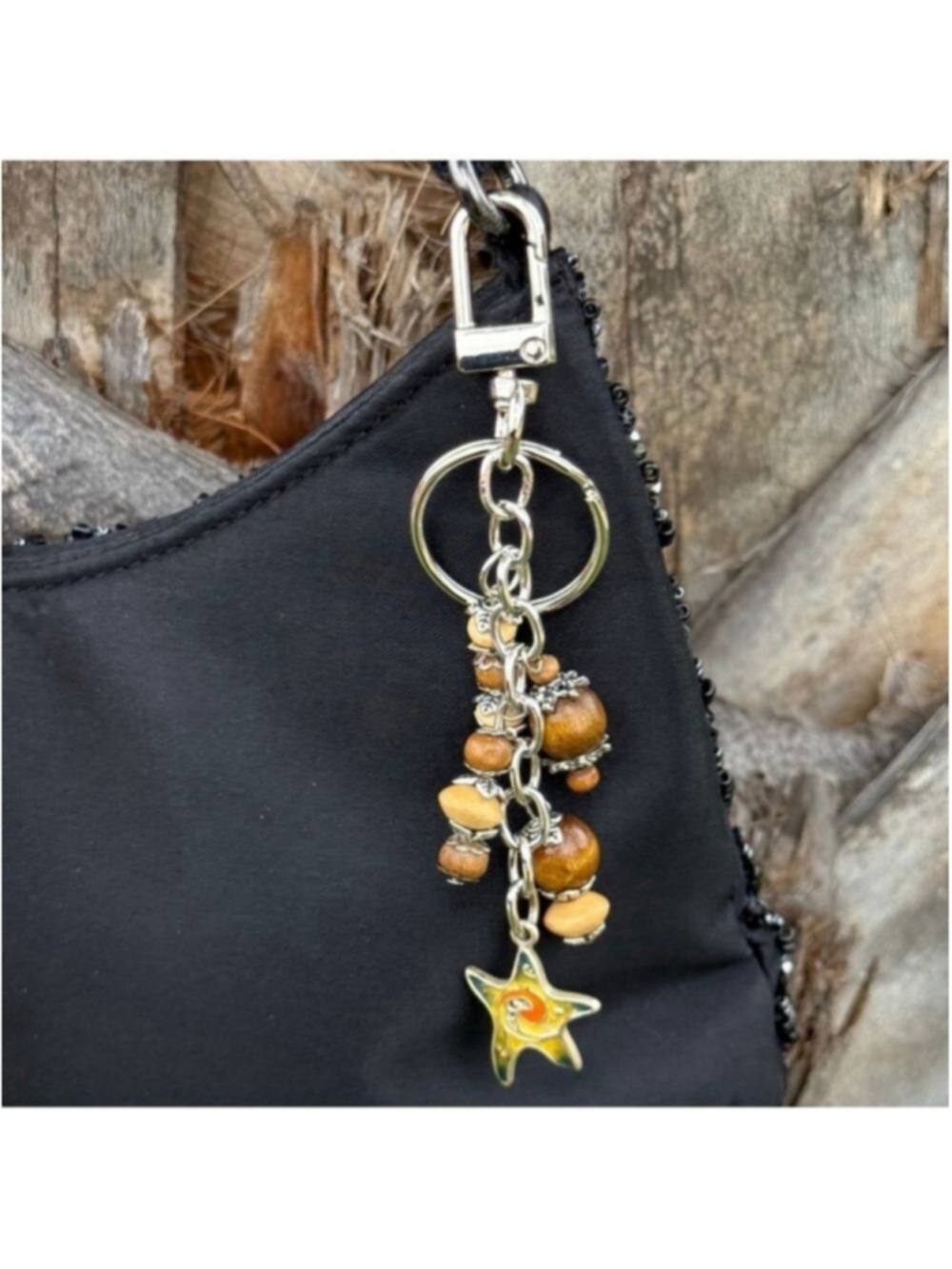 NEW One of a Kind Woodland Star Handmade Beaded Bag Charm Keychain | #23 - Picture 3 of 7